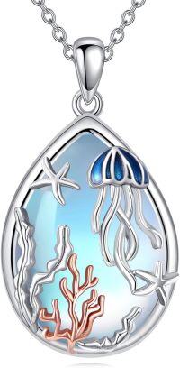 wholesale 925 Sterling Silver Blue Moonstone Jellyfish Pendant Necklace for Women-Jellyfish necklace