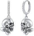 wholesale 925 Sterling Silver 925 Butterfly Crystal Skull Dangle Hoop Earrings Gothic Jewelry for Women and Girls-0-0