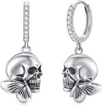 wholesale 925 Sterling Silver 925 Butterfly Crystal Skull Dangle Hoop Earrings Gothic Jewelry for Women and Girls-Huggie