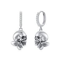 wholesale 925 Sterling Silver 925 Butterfly Crystal Skull Dangle Hoop Earrings Gothic Jewelry for Women and Girls-Huggie