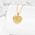 wholesale 14K Gold Diamond Natural Heart Rose Flower Pendant Necklace-0-2