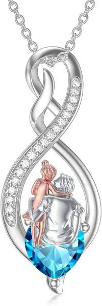 wholesale Sterling Silver Birthstone Infinity Heart Pendant Father Daughter Gift-02-12-Lighr Blue-December