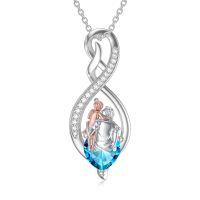 wholesale 925 Sterling Silver Birthstone Infinity Heart Pendant Father Daughter Gift-02-12-Lighr Blue-December