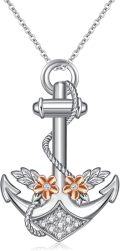 wholesale 925 Sterling Silver Anchor Flower Pendant Necklace with Cubic Zirconias and Gemstones for Women Gifts-0-0