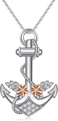 wholesale 925 Sterling Silver Anchor Flower Pendant Necklace with Cubic Zirconias and Gemstones for Women Gifts-03-Colorful-Diamond