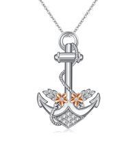 wholesale 925 Sterling Silver Anchor Necklace Wholesale With Floral Details-03-Colorful-Diamond