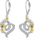 wholesale 925 Sterling Silver Heart-Shaped Bee & Daisy Drop Earrings for Women-0-0