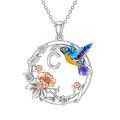 wholesale 925 Sterling Silver Hummingbird & Flower Initial C Pendant Necklaces for Women Girls Alphabet s Letter Charm Chain Accessories Birthday Christmas Present Ideas-0-0