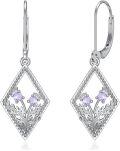 wholesale 925 Sterling Silver Purple Cubic Zirconia Thistle Earrings - Scottish Flower Jewelry for Women, Gift for Mom Wife Daughter-0-0