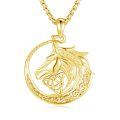 wholesale 925 Sterling Silver Gold Plated Horse Head Celtic Knot Circle Pendant Necklace-0-6