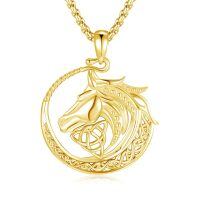 wholesale 925 Sterling Silver Horse Head Pendant Necklace-Yellow Gold Plated
