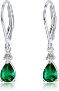 wholesale 925 Sterling Silver Emerald Green Crystal Drop Dangle Lever Back Earrings for Women-0-0