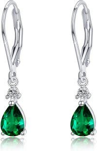 wholesale 925 Sterling Silver Emerald Green Crystal Drop Dangle Lever Back Earrings for Women-Emerald