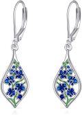 wholesale 925 Sterling Silver Blue Enamel Flower Drop Dangle Leverback Earrings for Women-0-0