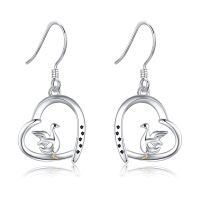 wholesale 925 Sterling Silver Heart Goose Dangle Earrings-Owl Dangle-Owl Dangle