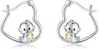 wholesale 925 Sterling Silver Monkey and Banana Hoop Earrings for Kids-Monkey