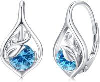 wholesale 925 Sterling Silver S929 Birthstone Leaf Hoop Earrings for Women-December