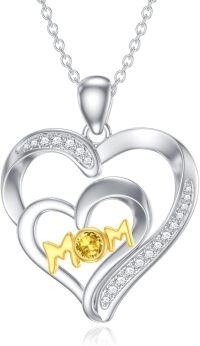 wholesale 925 Sterling Silver Synthetic Birthstone Heart Mom Necklace Women s Gift-November