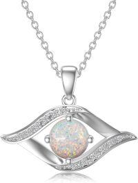 wholesale 14K White Gold Sterling Silver D Color VVS Clarity Evil Eye Diamond Greek Protection Pendant Necklace-B05:White opal Sterling Silver-Sterling Silver-B05:White opal