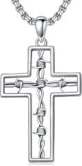 wholesale 925 Sterling Silver Barbed Wire Cross Pendant Religious  for Men & Women-0-0