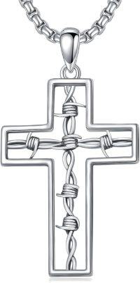 wholesale 925 Sterling Silver Barbed Wire Cross Pendant Religious  for Men & Women-Barbed Wire Cross