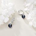 wholesale 925 Sterling Silver Black Pearl Drop Hoop Earrings for Women-0-17