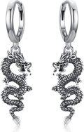 wholesale 925 Sterling Silver Dragon Shape Charm Hoop Huggie Earrings for Women and Girls-0-0