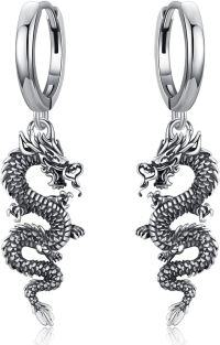 wholesale 925 Sterling Silver Dragon Shape Charm Hoop Huggie Earrings for Women and Girls-13-Dragon dangle