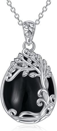 wholesale Sterling Silver Moonstone Filigree Teardrop Pendant Necklace for Women-MM-Tree of Life Black Onyx Necklace