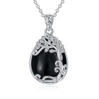 wholesale 925 Sterling Silver Filigree Teardrop Pendant Necklace for Women-MM-Tree of Life Black Onyx Necklace