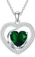 wholesale 925 Sterling Silver Green Lab-Grown Emerald Heart Pendant Necklace for Women-0-0