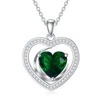 wholesale 925 Sterling Silver Green Lab-Grown Emerald Heart Pendant Necklace for Women-style6