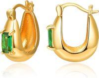 wholesale Gold Plated 925 Sterling Silver Green Crystal Teardrop Huggie Hoop Earrings for Women-Emerald