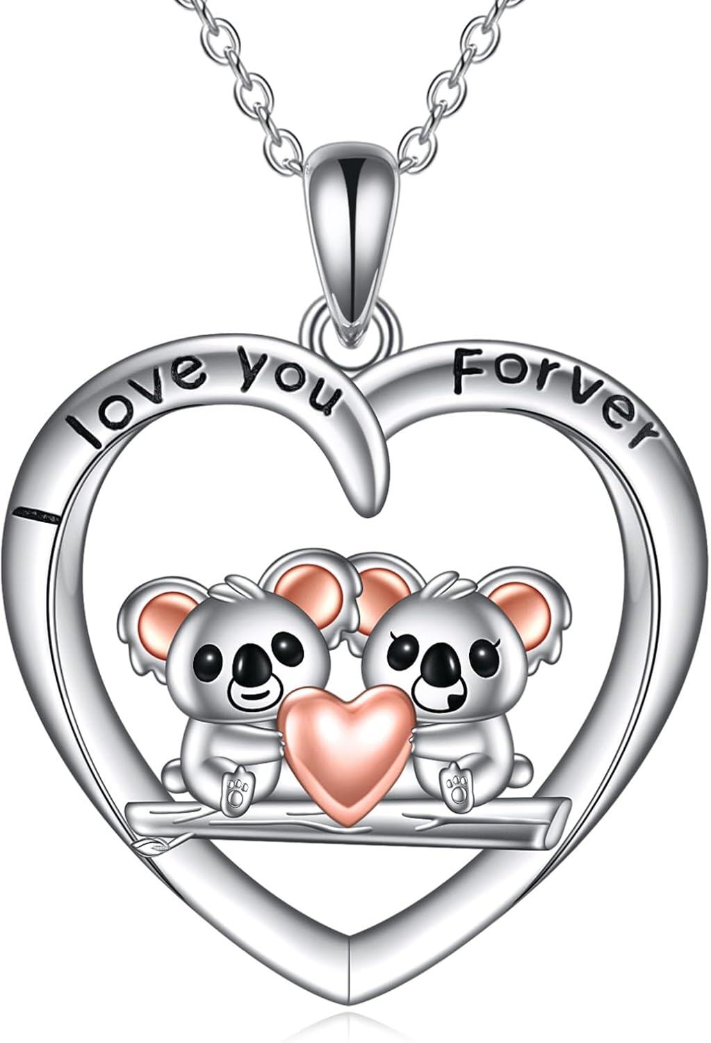 925 Sterling Silver Love You Forever Koala Heart Pendant Necklace for Women-0-0