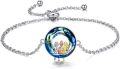 wholesale S925 Sterling Silver Blue Crystal Sisters Bracelet, Adjustable 6.5-8.5 Friendship Gift for Women-0-0
