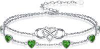 wholesale  925 Sterling Silver & Birthstone Crystal Infinity Heart Bracelet for Women, Adjustable Love Charm Gift for Wife Mom Friend-05-May-Emerald