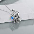 wholesale 925 Sterling Silver Blue Fire Opal Moon Wolf Head Pendant Necklace s for Women and Girls 43cm Chain Length-0-1