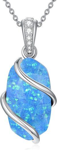 wholesale Sterling Silver Gemstone Dainty Pendant Necklace for Women Mom Gift-A-Blue Opal