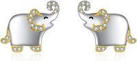 wholesale 925 Sterling Silver Elephant Stud Earrings with Cubic Zirconia - Cute Fashion Jewelry for Women Gift Ideas-Elephant