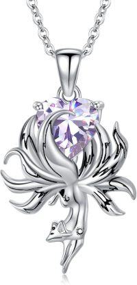 wholesale 925 Sterling Silver Fox Pendant Necklace w Birthstone Women s Jewelry Gift-06-June