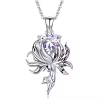 wholesale 925 Sterling Silver Fox Pendant Necklace w Birthstone Women s Jewelry Gift-06-June