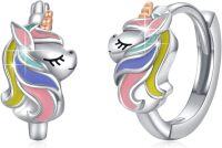 wholesale 925 Sterling Silver Unicorn Huggie Hoop Earrings for Women Colorful Enamel Animal Ear Cuff  Ideas-Unicorn hoops-1777
