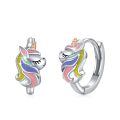 wholesale 925 Sterling Silver Unicorn Huggie Hoop Earrings for Women Colorful Enamel Animal Ear Cuff  Ideas-0-0