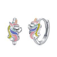 wholesale 925 Sterling Silver Unicorn Huggie Hoop Earrings for Women Colorful Enamel Animal Ear Cuff  Ideas-Unicorn hoops-1777