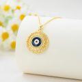 wholesale 925 Sterling Silver Evil Eye Pendant Necklace Blue Enamel Greek Key Design Gold Plated Chain s for Women-0-1
