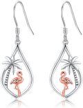 wholesale 925 Sterling Silver Flamingo Palm Tree Teardrop Dangle Earrings for Women-0-0