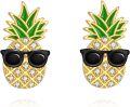 wholesale 925 Sterling Silver Pineapple Stud Earrings with Sunglasses and Crystal Accents - Summer Fashion Accessory Gifts for Her-0-0