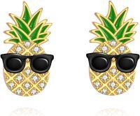 wholesale 925 Sterling Silver Pineapple Stud Earrings with Sunglasses and Crystal Accents - Summer Fashion Accessory Gifts for Her-pineapple