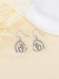 wholesale 925 Sterling Silver Penguin Heart Drop Earrings Cubic Zirconia Platinum Plated-0-5