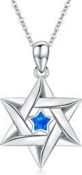 wholesale 925 Sterling Silver Blue Opal Hexagram Star of David Pendant Necklace-0-0